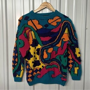 Vintage 80s IB Diffusion Abstract Crew Neck Long Sleeve Sweater Women Small